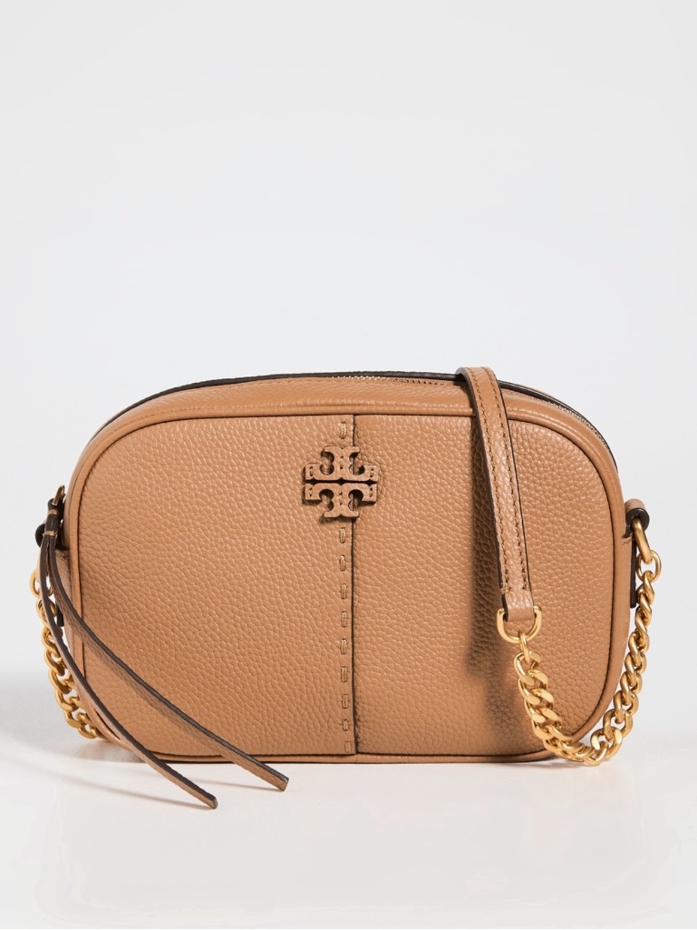 TORY BURCH McGraw Pebbled Leather Camera Crossbody Bag Tan